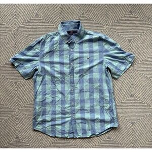 Vineyard Vines Slim Fit‎ Whale Short Sleeve Button Shirt - Blue/Green - Large